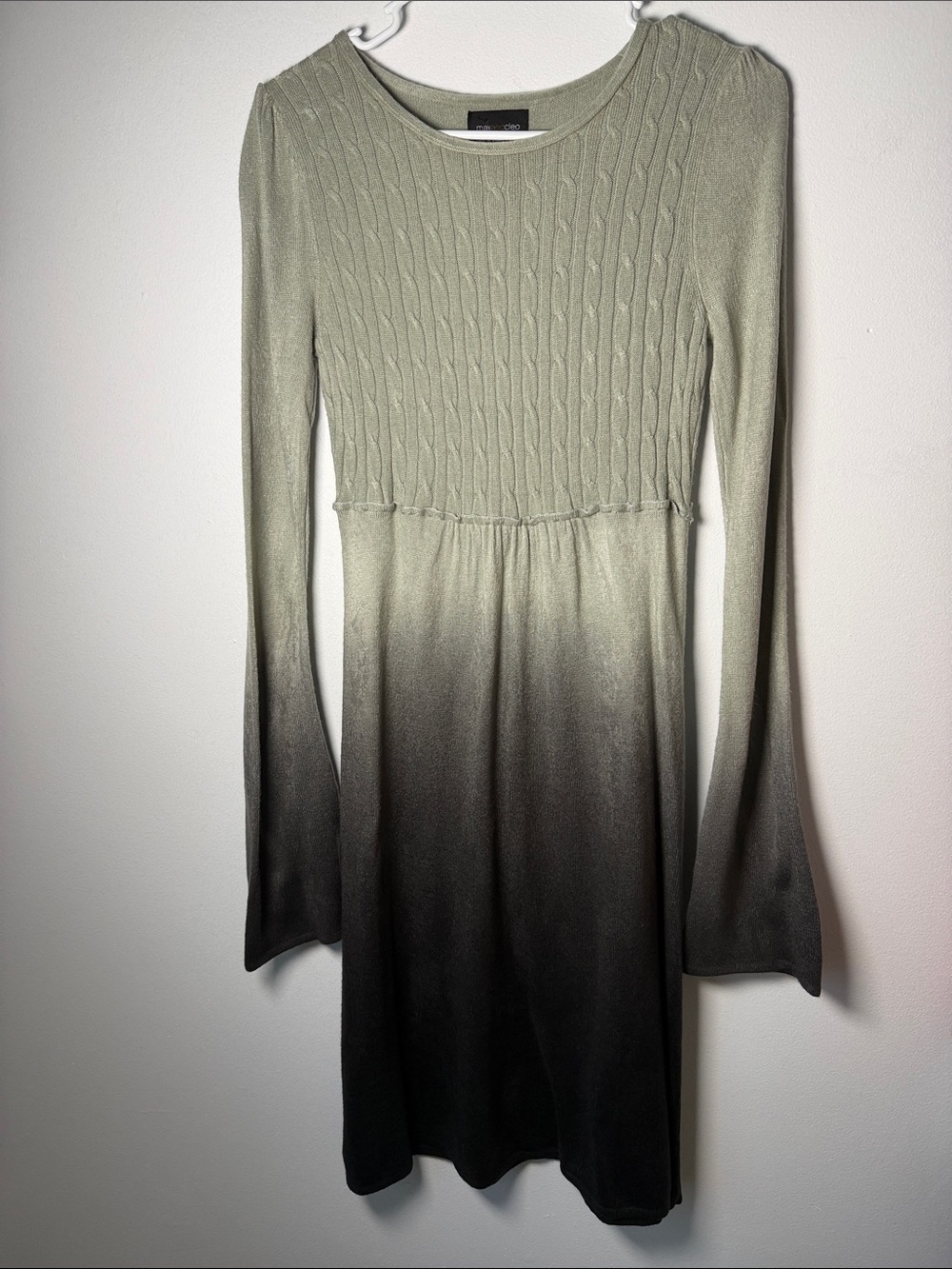 Max & Cleo Sage to Black Ombre Cable-Knit Long Sleeve Dress Size M